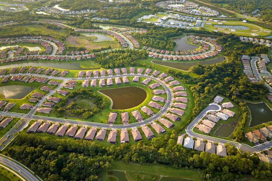 Aerial view of a master-planned community near Indianapolis