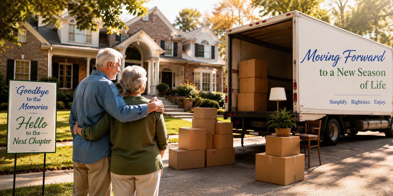 A senior couple moving forward to a new season of life — Simplify. Rightsize. Enjoy.